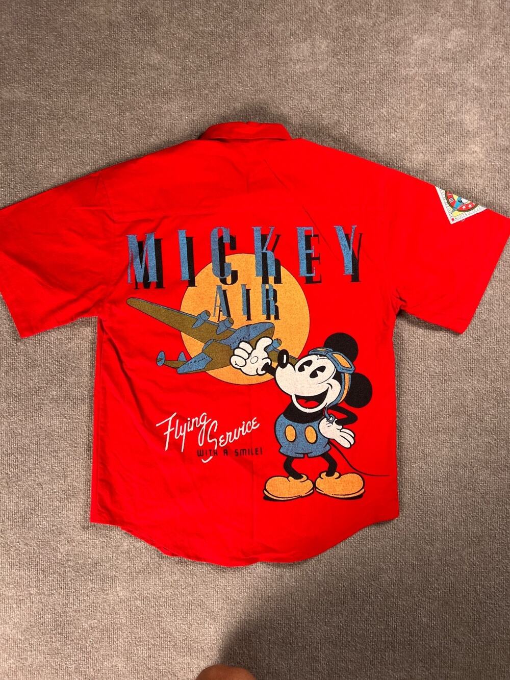 Disney Shirt Red Mickey Mouse Air Vintage JG Hook Button Up Mens Medium